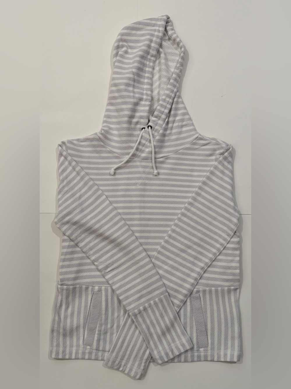 J.Crew Light Lavender White Striped Cotton French Terry Hoodie Small